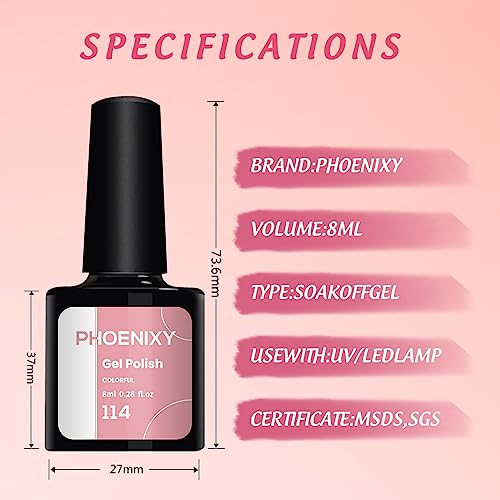 Gel Nail Polish Set Starter Kit, Phoenixy Gel Nail Kit with Poly Nail Gel Kit with 36W U V Lamp, Shellac Nail Kit Soak Off Gel Nail Polish Kit Co