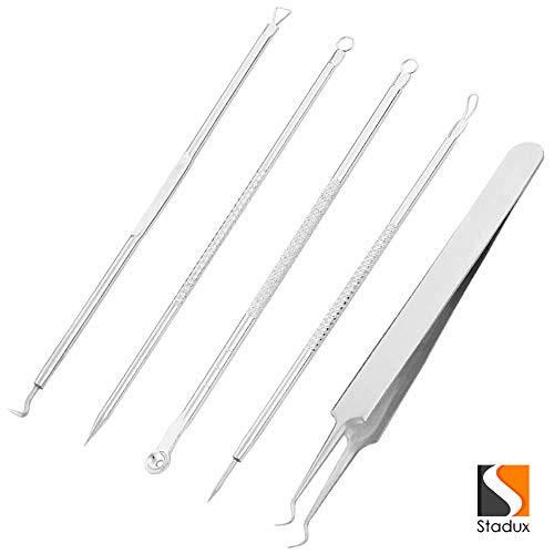 Stadux Professional Blackhead Remover, Comedone Extractor Tweezers Pimple Spot Popper Removal Tool,5PCS