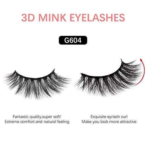 False Eyelashes 10 Pairs 3D Mink Lashes Handmade Natural Thick Eyelashes Reusable Cruelty-Free Eyelash Set - Contains Tweezers (G604)