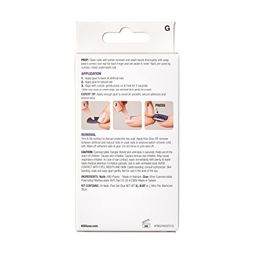 KISS Gel Fantasy Collection Glue-On Manicure Kit, Fanciful, Medium Length Square Fake Nails Includes 24 False Nails, Nail Glue, Nail File, and Ma