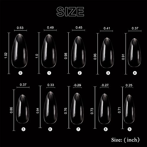 Fake Nails Tips Acrylic Nail Art Full Cover Almond False Nails Long Almond Stiletto False Nail Clear Press on Nail Extension Kit for Women Girls