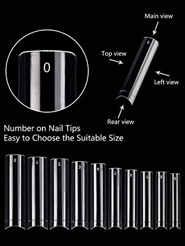 500Pcs XXL Extra Long Nail Tips, No C Curve Clear Square False Nails Professional Set,10 Sizes Ballerina Shaped Straight Fake Nails,Half Cover Pr