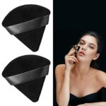 2 Pcs Powder Puff Makeup Puff Triangle Powder Puff Soft Powder Sponge Reusable Make up Triangle Sponges with Strap for Loose Powder（Black and Whi