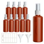 Qoosea Spray Bottles Plastic Small Mist Travel Bottles Set 10 Pcs 100ml Liquid Atomiser Refillable Containers with 2 Funnels 1 Sheet Labels (Brow