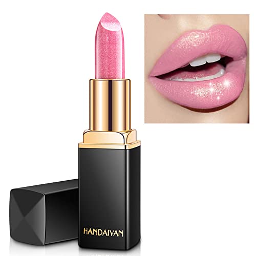 Colour Changing Lipstick, Glitter Shimmer Lipsticks Non-Stick Cup Pink Lipstick, Moisturizing Full Colour Hydrating Lip Stick Metallic Pearlescen