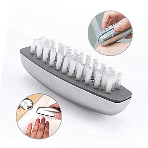 kuou Stainless Steel Nail Brush, 2 Pieces Hard Bristle Hand Wash Brushes Nail Clean Brush Handle Nail Finger Tip Scrubbing Brush Nail Brushes for