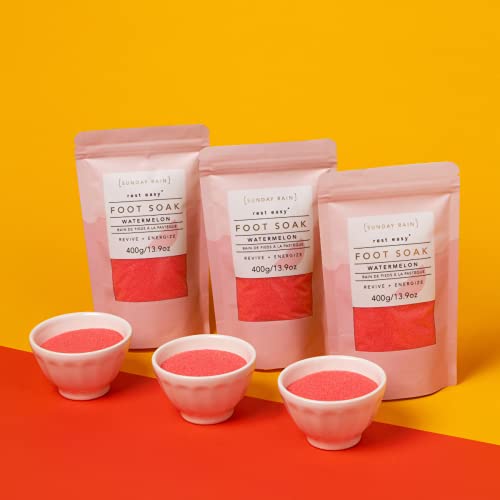 Sunday Rain Rest Easy Luxury Energizing Foot Soak, Vegan & Cruelty-Free, Fruity Watermelon Fragrance, 400g