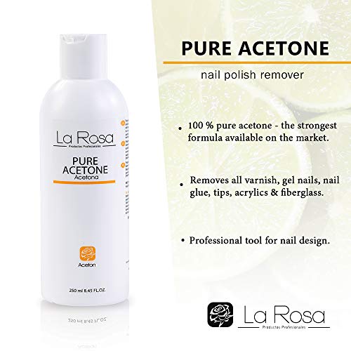 LaRosa ACETONE Gel Polish Remover 100% PURE Acetone Nail Polish Remover, nail glue remover for false nails and acrylic, pleasant Lemon aroma 250