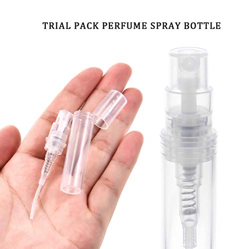 nuoshen 90Pcs Mini Spray Empty Bottles, Atomizer Plastic Bottle Portable Perfume Empty Sample Bottle for Liquid Makeup Tool (2ml)