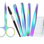 6pcs Eyebrow Tweezers Rainbow Set with 4 Different Tweezers for Different Use 1 Scissors along with 1 Eyelash Brush Comes in Carrying Storage Cas