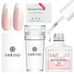 Saviland French Nail Stamp Kit – Clear Nail Stamper with White Gel Nail Polish & Nail Scraper French Nail Tip Tools Silicone Jelly French Tip Sta