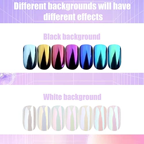 Chameleon Chrome Nail Powder, 7 Boxes Aurora Mirror Effect Shell Powder,Solid Magic Mirror Pearl Pigment Manicure Glitter Dust for DIY Nail Art D