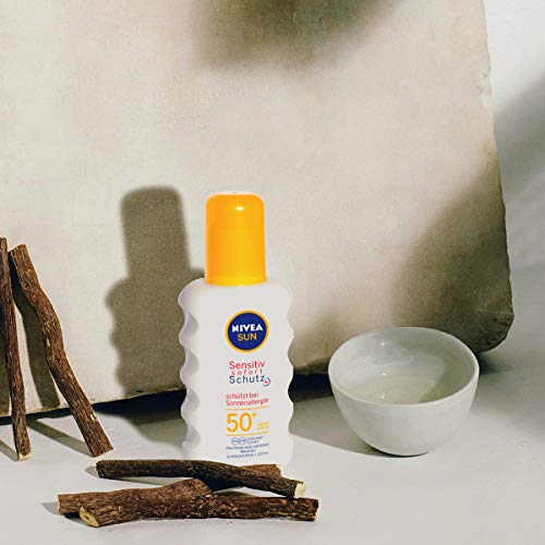 Nivea Sun Sensitive Instant Protection Sun Spray Anti-Sun Allergy SPF 50+ (200 ml), Nourishing Sun Spray for Sensitive Skin, Sun Lotion as a Prac