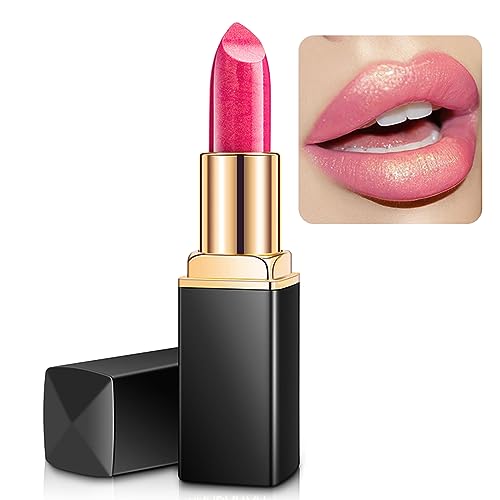 Colour Changing Lipstick, Glitter Shimmer Lipsticks Non-Stick Cup Pink Lipstick, Moisturizing Full Colour Hydrating Lip Stick Metallic Pearlescen