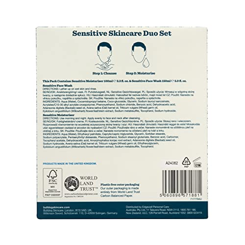Bulldog Skincare - Sensitive Skincare Duo, Gift Set for Men (x1 Sensitive Moisturiser 100 ml, x1 Sensitive Face Wash 150 ml)