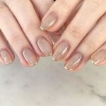 24pcs Short Oval False Nails French Gold Tip Stick on Nails Glitter Nude Pink Press on Nails Removable Glue-on Nails Fake Nails Acrylic Full Cove
