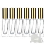 BasicPacking Pack of 6, Transparent 30 ml Portable Perfume Bottles Spray Perfume Atomizer Bottle with Gold Lids, Square Thickened Glass Perfume A