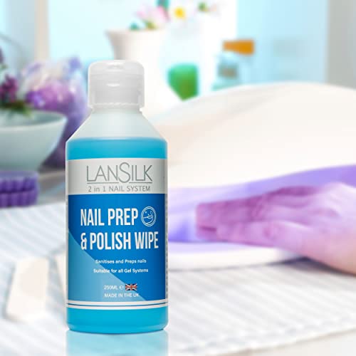 Lansilk Nail Prep & Gel Nail Polish Wipe Residue Cleanser Remover 250ml – UV LED Manicure Gel Polish Base Wipe – Sanitises Nail Plate & Removes T
