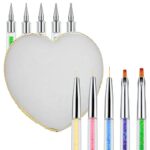 Sibba Nail Art Palette with 5 Nail Brushes Sets Resin Nail Mixing Palette Polish Color Mixing Plate Golden Edge Nail Holder Display Board Cosmeti