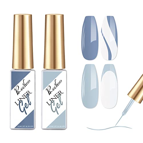 Rechoo Liner Nail Gel Polish-10ML*2 Gold & Silver Glitter Gel Nail Polish for Fineliner Nail Art, French Manicure Nail Polish, UV Shellac Color G