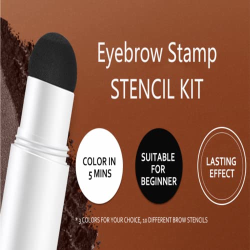 Eyebrow Stamp and Eyebrow Stencil Kit, Waterproof Long-Lasting Eyebrow Stamp with 10pcs Reusable Eyebrow Stencil Makeup Kit (Dark Brown)