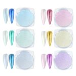 URAQT Chrome Nail Powder, 6Pcs Holographic Pearl Nail Powder, Ice Mermaid Aurora Nail Art Pigment Powder with 2 Sponge Brush, Mirror Effect Pigme