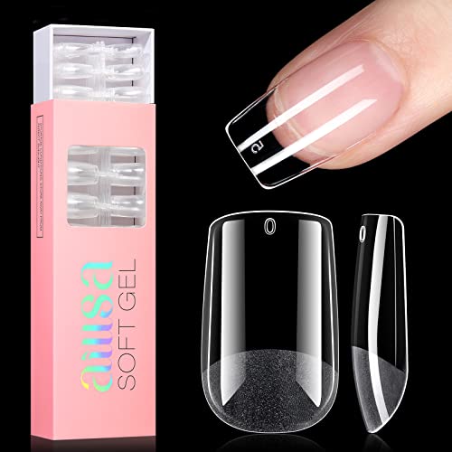AILLSA Square Nail Tips - Half Matte Full Cover Nail Tips No Filed, 360Pcs Fake False Soft Gel Short Nail Tips Pre-shaped Acrylic Clear Gelly Tip
