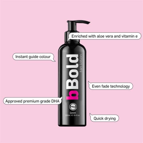 bBold Tan Lotion Dark 250ml: Fake Tan Lotion: Self Tan, Moisturising Tan enriched with Aloe Vera and Vitamin E