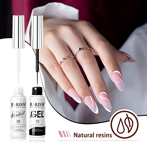 RARJSM Nail Art Gel Liner White Art Gel Liner Polish Black Gel Nail Polish Liner 2PCS Set Soak off Nail Art Striper Polish Curing Requires 8ml Bu