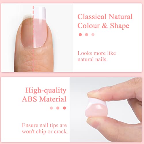 Kiiwah 48pcs French False Nails with Glue, Short Medium Fake Nails Nude Artificial Full Cover Nail Tips in 12 Different Sizes with Nail Files, Ma