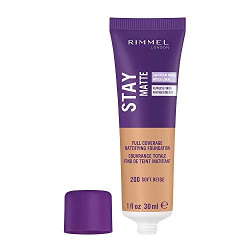 Rimmel London Stay Matte Liquid Mousse Foundation, Good Coverage and Oil-Free Formula, Soft Beige, 30 ml