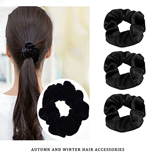 Lanjue 12pcs Fabric Scrunchies Hair Elastics Ties,Black Hair Scrunchies Elastic Hair Ties Women Accessories