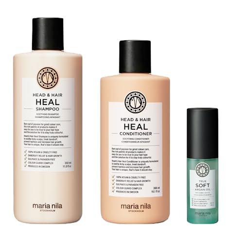 Maria Nila Head & Hair Heal Shampoo, Conditioner & Argan oil (350/300 / 30 ml), Prevents Dandruff/Scalp Problems & Stimulates Hair Growth, 100% V
