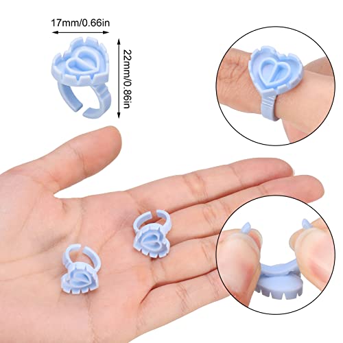 Fuyamp 100 Pcs Lash Glue Holder, Plastic Glue Rings Glue Holder Rings, Love Heart Shaped Lash Glue Rings False Eyelash Glue Ring Cup Lash Volume