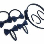 7 PIECE SCHOOL COLOURS Hair Bow Snap Clips SET ALICE BAND PONIOS PonyTail Holder Headband - Navy Blue