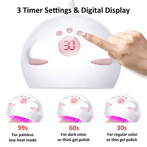 60W LED UV Nail Lamp for Gel Nail Polish with 3 Timers (30/60/99s) Auto-Sensing Digital Display, Fast Nail Dryer Curing Lamp for Nail Art, UV Lam