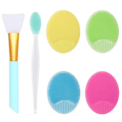 OBSCYON 4 Pcs Manual Silicone Face Scrubber Facial Cleansing Brush,1 Pcs Silicone Exfoliating Lip Brush Nose Cleaning Brush and 1 Pcs Face Mask B