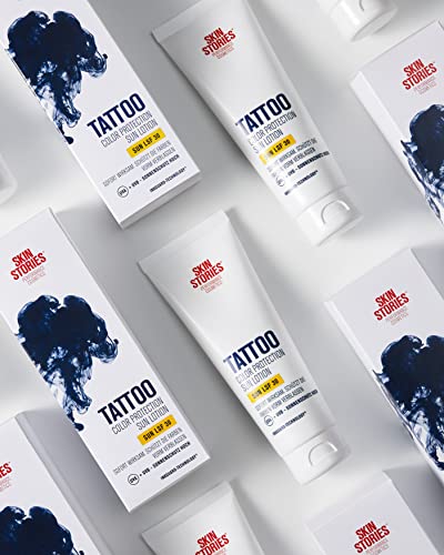 SKIN STORIES Sun Lotion SPF 50+ (100 ml), Tattoo Colour Protection Sun Cream with InkGuard Technology®, Very High Tattoo Sun Protection with Pant