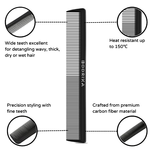 BOORIKA Hair Comb, Rat Tail Comb 100% Anti-static, Heat resistant, Lightweight, Durable Pin Comb with anti-skid paddle for All Hair Types (Hair C