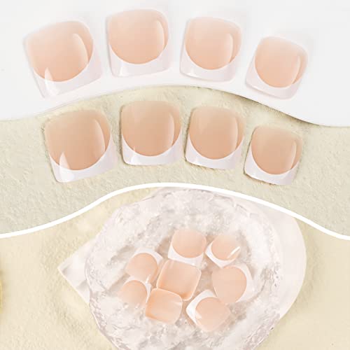 24pcs French False Toenails Tips Stick on Toenails Natural Press on Toenails Nude Short Fake Toe Nails for Women ToeNail Decorations (White)
