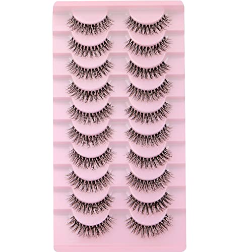Lashes Natural Look Wispy False Eyelashes 15mm Short Clear Band Fake Eye Lashes Lightweight Volume Strip Lashes Multipack