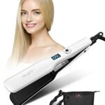 CkeyiN Hair Straightener Wide Plates, 1.8 inch Tourmaline Ceramic Flat Iron with 12-Speed Temperature LED Display, Dual Voltage 30s PTC Fast Heat
