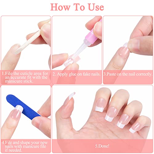 Kiiwah 48pcs French False Nails with Glue, Short Medium Fake Nails Nude Artificial Full Cover Nail Tips in 12 Different Sizes with Nail Files, Ma