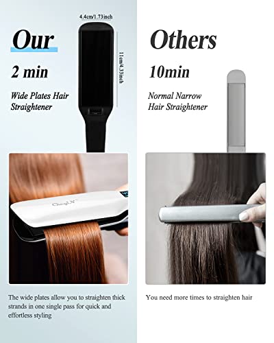 CkeyiN Hair Straightener Wide Plates, 1.8 inch Tourmaline Ceramic Flat Iron with 12-Speed Temperature LED Display, Dual Voltage 30s PTC Fast Heat