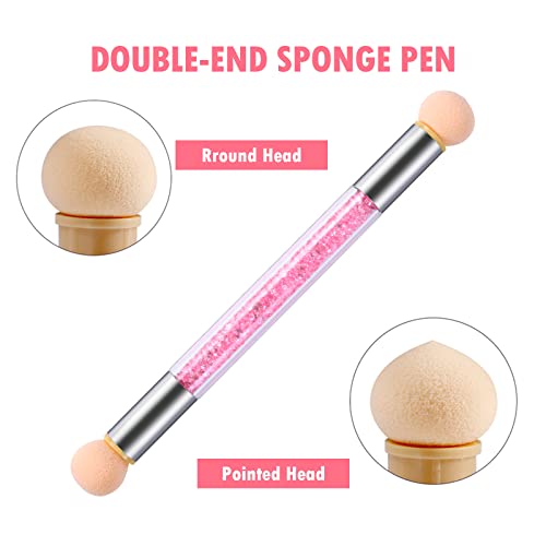 Qufiiry Nail Sponges for Ombre, Sponge Nail Art Brush, Double Headed Ombre Nail Sponge with 4 Replacement Heads, for Gradient Nail Design