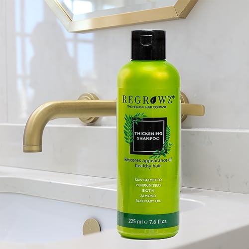 Regrowz Organic Hair Thickening Shampoo with Biotin, Saw Palmetto & Rosemary Oil - Natural Anti Hair Loss Treatment for Fuller & Thicker Hair - S