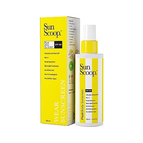 SunScoop Fluid Body Sunscreen Spray SPF 60, No White Cast, Protects from UVA & UVB Rays, Hybrid, for Dry, Normal, and Oily Skin Types | 125 ml (P