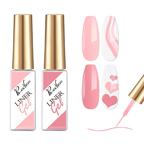 Rechoo Liner Nail Gel Polish-10ML*2 Gold & Silver Glitter Gel Nail Polish for Fineliner Nail Art, French Manicure Nail Polish, UV Shellac Color G