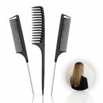 Hair Comb Set - Wide Tooth Rat Tail Comb 2pc Fine Tooth Rat Tails Comb for Parting long handle Detangler Pin Tail Comb for Sectioning Foiling Bra
