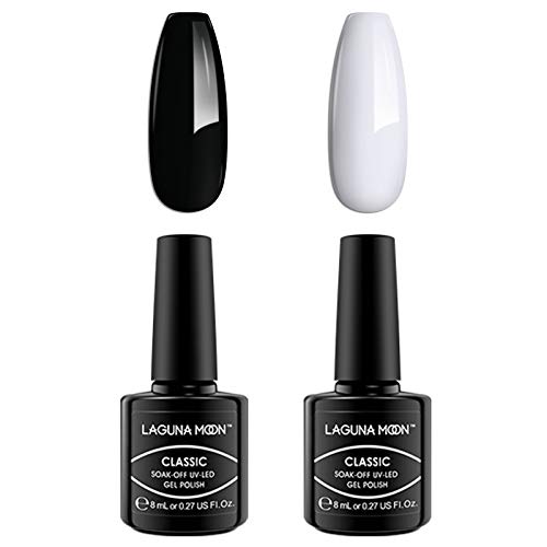 LagunaMoon Gel Nail Polish Base Coat and No Wipe Top Coat Gel Polish Set Soak Off UV LED Nail Varnish Lacquer Manicure Set 2 × 8ml
